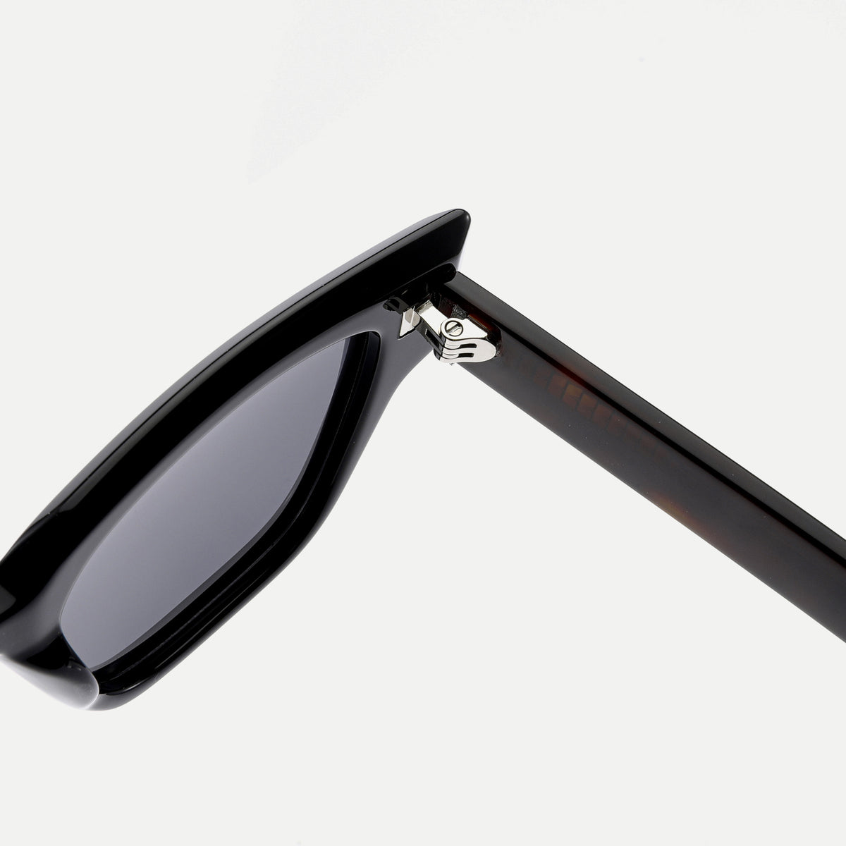 Arden sunglasses - Black Tortoise / Smoke - hinge detail