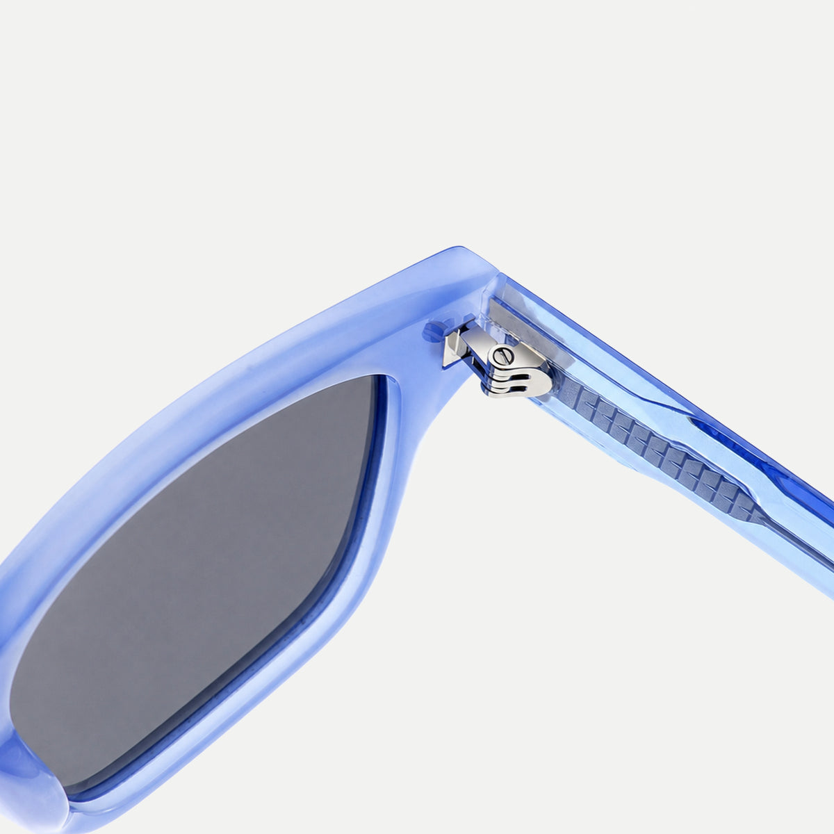 Ellis sunglasses - Crystal Ice Blue / Smoke - hinge detail