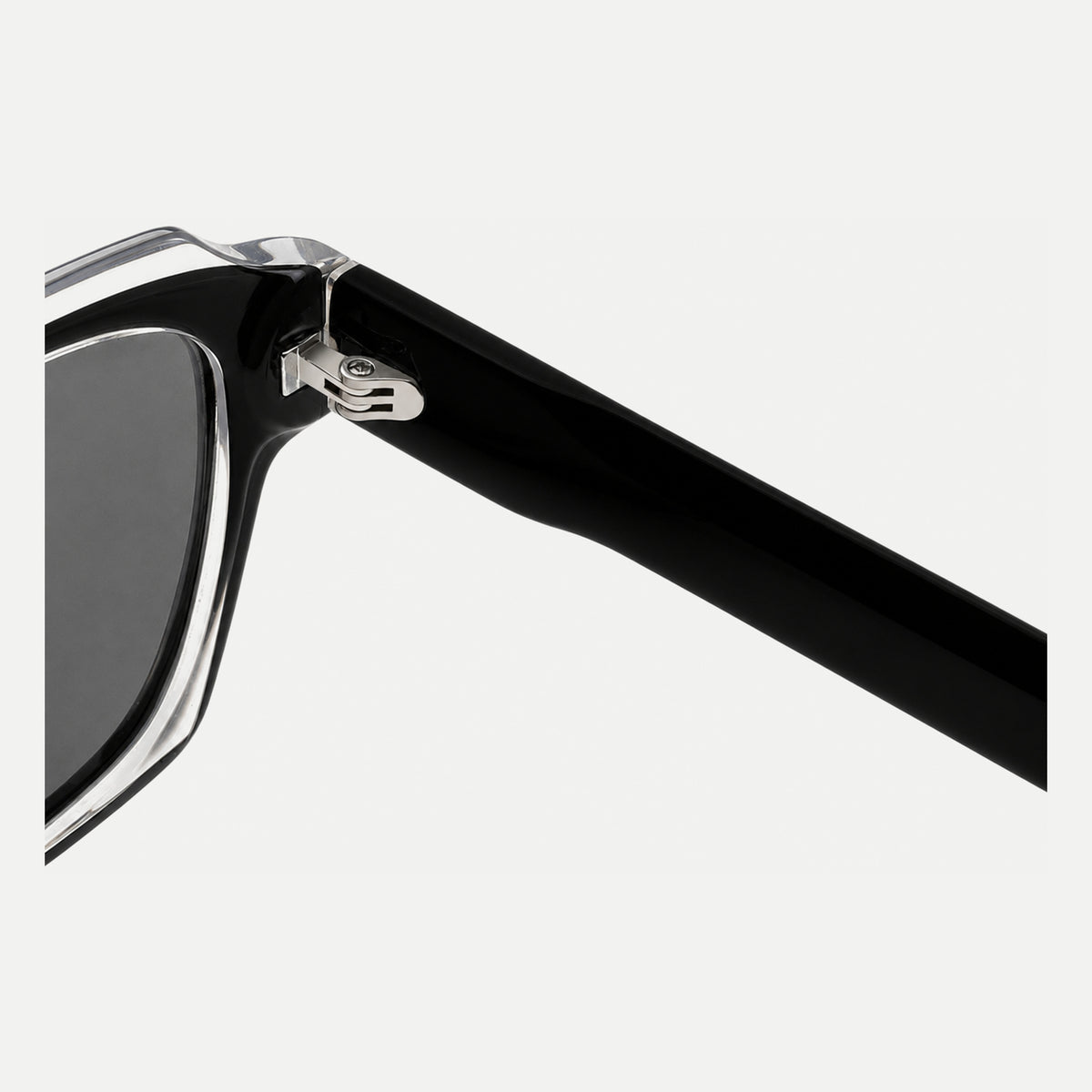 Monroe sunglasses - Crystal Clear Black / Smoke - hinge detail
