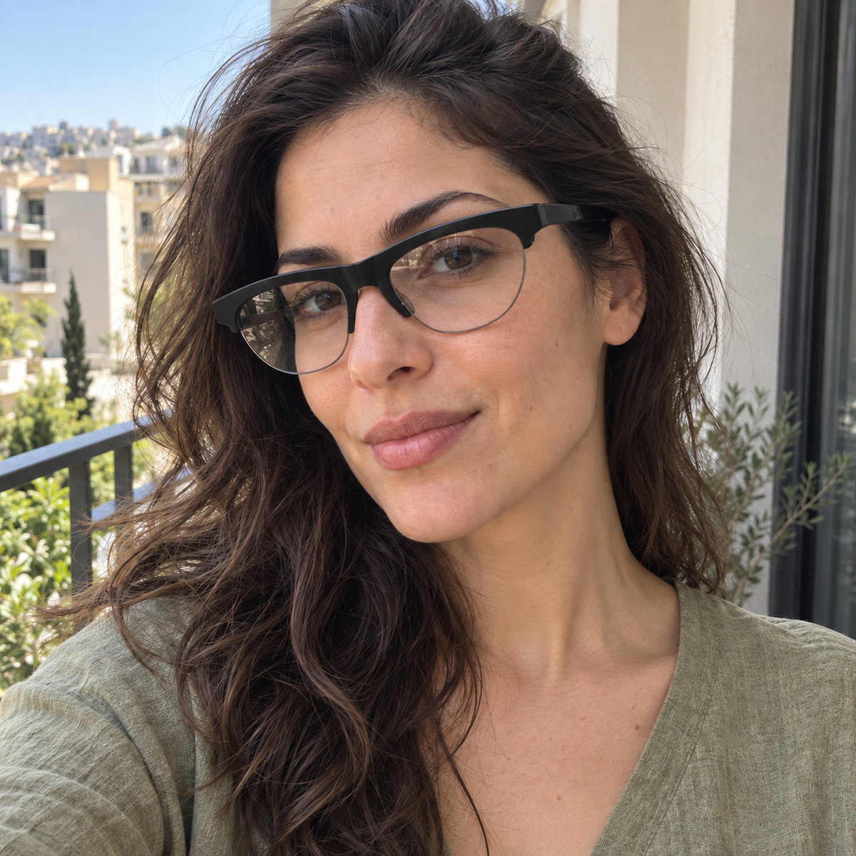 Vera onyx acetate eyeglasses, lifestyle wearing photo
