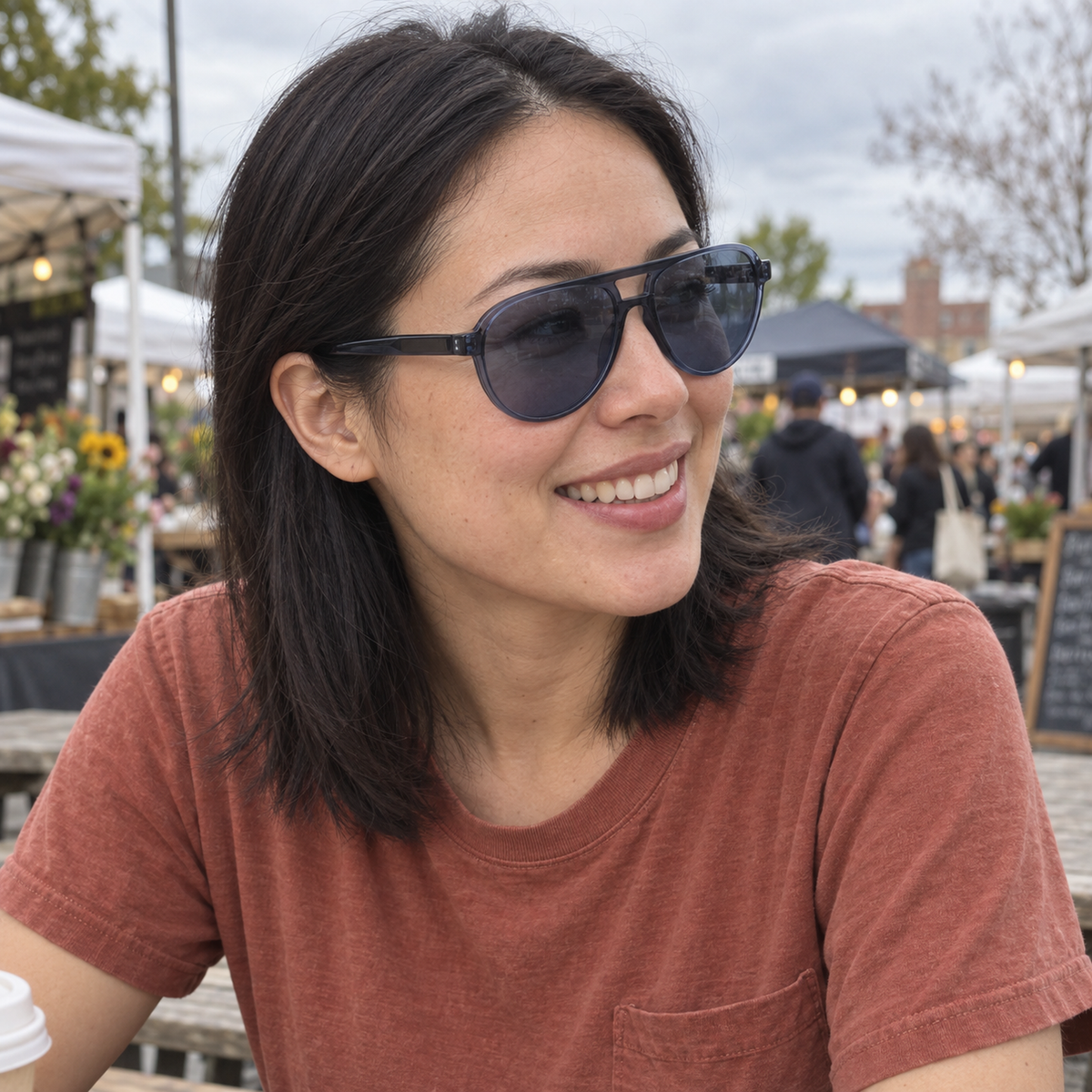 Quinn crystal blue / slate blue sunglasses, lifestyle view