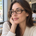 Iris crystal mocha acetate eyeglasses, lifestyle wearing photo