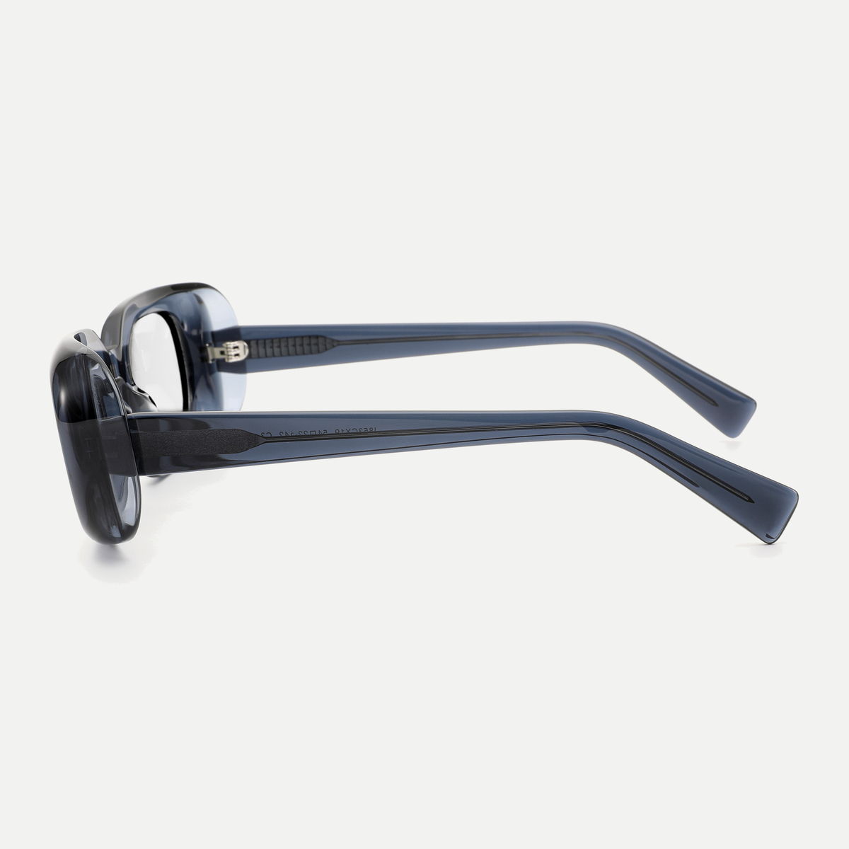 Cora crystal blue eyeglasses, 90-degree side view