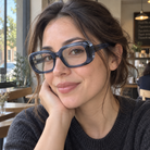 Cora crystal blue acetate eyeglasses, lifestyle wearing photo