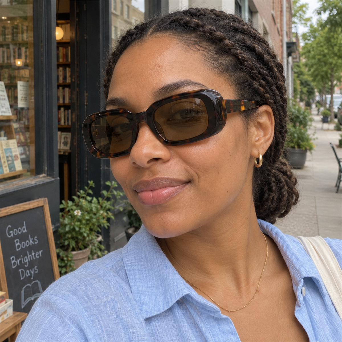 Jade dark tortoise / brown sunglasses, lifestyle view