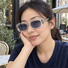 Jade crystal clear / slate blue sunglasses, lifestyle view