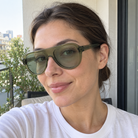 Harper crystal olive / green sunglasses, lifestyle view