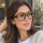 Freya crystal olive acetate eyeglasses, lifestyle wearing photo