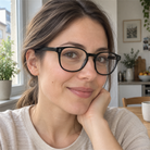 Delphine black acetate eyeglasses, lifestyle wearing photo