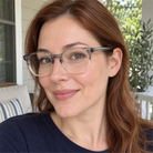 Delphine crystal blush acetate eyeglasses, lifestyle wearing photo