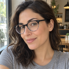 Sabine crystal blue gray acetate eyeglasses, lifestyle wearing photo