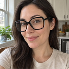 Lucille black acetate eyeglasses, lifestyle wearing photo