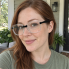 Lucille crystal clear / black acetate eyeglasses, lifestyle wearing photo