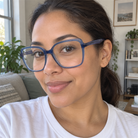 Lucille crystal blue acetate eyeglasses, lifestyle wearing photo